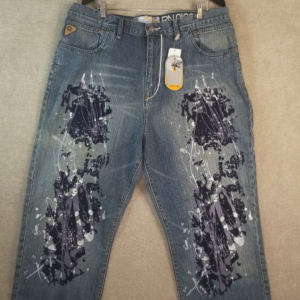 NWT Akademiks Mens 40x35 Jeans Paint Splatter Baggy Wide Leg Relax Streetwear